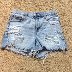 American Eagle Outfitters Light Blue Ripped Relaxed Jean Shorts
